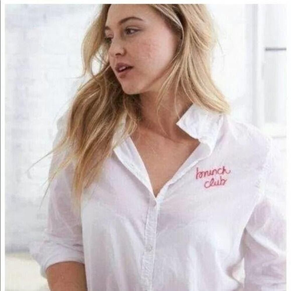 Aerie Brunch Club Button Up White Shirt Top Small